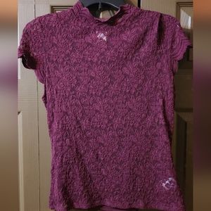 No Boundaries, Juniors Medium, Burgundy light weight lacy top with attached tank